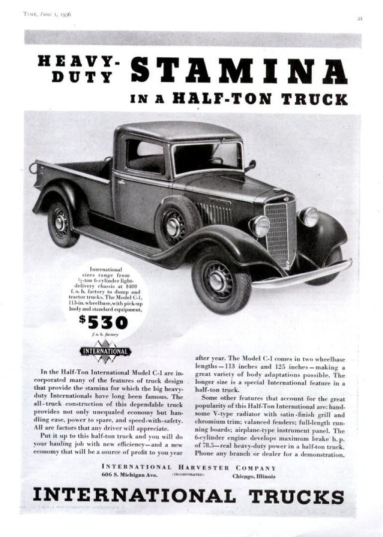 1936 International Auto Advertising